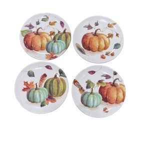 Harvest Pumpkins October Fall Leaves 6in Melamine Canape Appetizer Plates Set 4